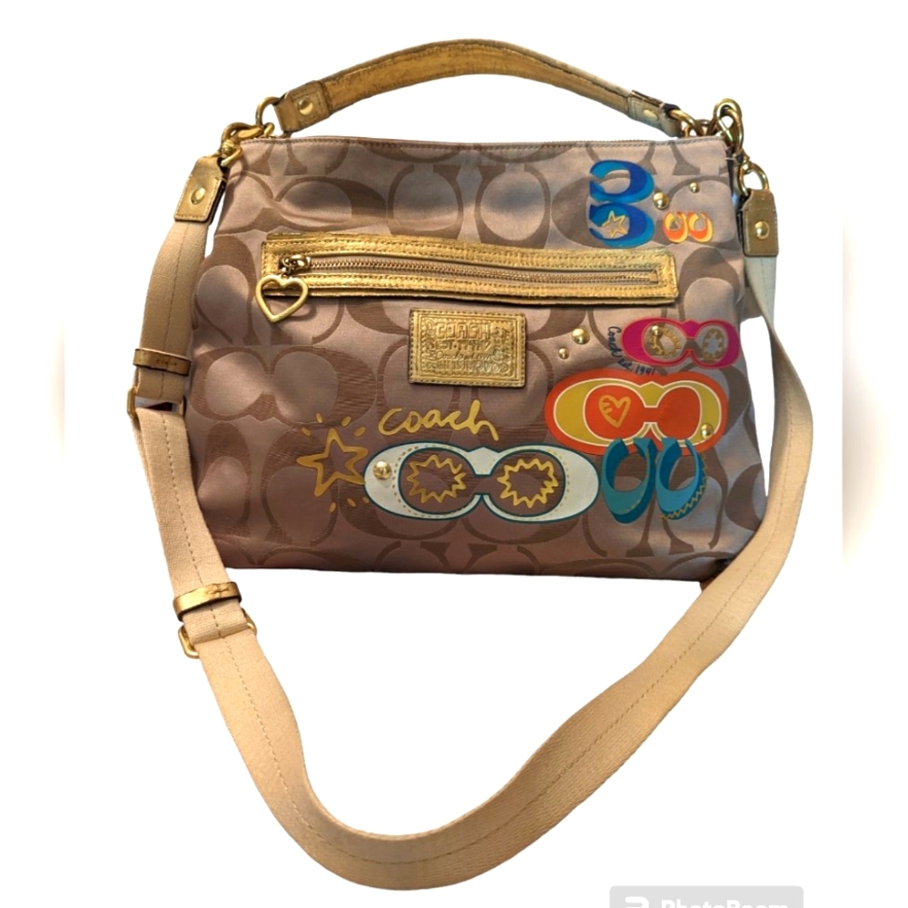 RARE COACH Y2K POPPY KHAKI DAISY POP C APPLIQUE HOBO shoulder/crossbody